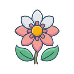 Cartoon style flower with leaves on White Background design