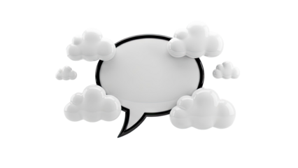 3D Speech Bubble Surrounded by Cartoon Clouds