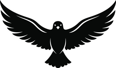 Obraz premium Black silhouette of a bird with open wings in flight