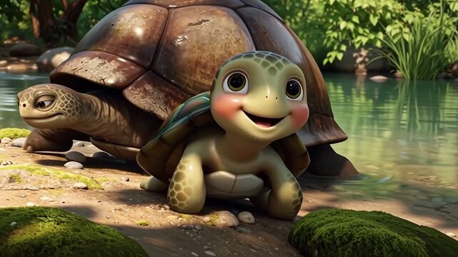 Smiling turtle by the water