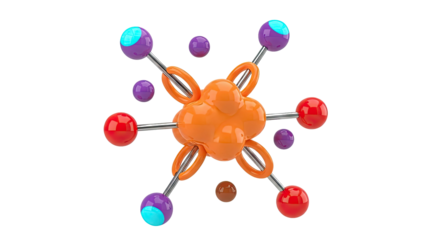 Abstract molecular model with colorful spheres on a white background
