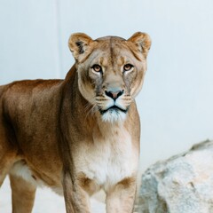 Obraz premium Modern Professional Lioness Standing PNG High-Quality Wildlife for Digital Marketing, Educational Content and Inspiring Advertising Use