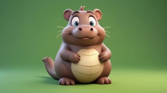 Cute cartoon critter holding a shell on green background