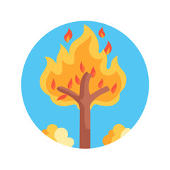 Burning tree icon inside a circle on White Background