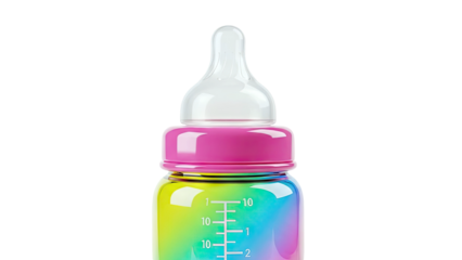 Rainbow Baby Bottle with Pink Cap and Clear Nipple
