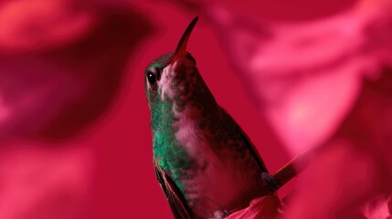 Obraz premium Premium Hummingbird Detail Vibrant Signal Green and Red, Biodiversity Symbol for Garden Design and Marketing Content