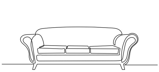 continuous line drawing of a modern two-seater sofa with cushions. A clean, elegant black-and-white sketch, a single fluid stroke.a comfortable sofa in a minimalist Vector illustration.