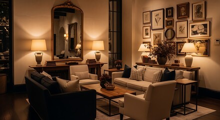 Cozy Living Room with Warm Lighting and Elegant Decor in Modern Home