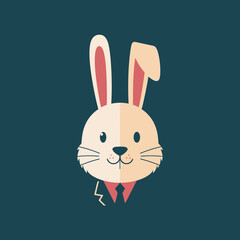 Fototapeta premium A cartoon rabbit head with a suit and tie on a dark background