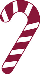 Minimal red and white striped candy cane with curved hook shape on clean white background, simple festive design perfect for decorations, holiday patterns, and winter greeting graphics