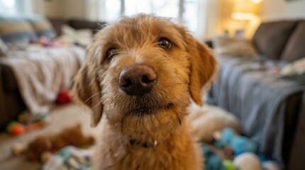 Close-up of a Puppy&rsquo;s Nose in a Cozy Living Room