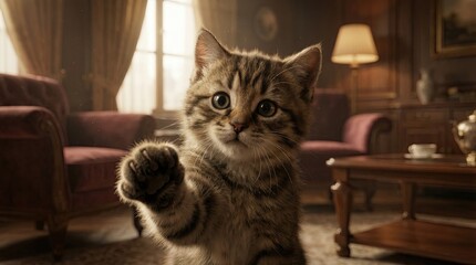 Adorable Kitten in Luxurious Living Room Setting