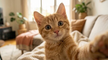 Adorable Kitten Peeking Curiously at the Camera
