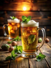 A refreshing brew on a warm afternoon, garnished with fragrant fresh mint leaves