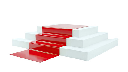 White tiered pedestal with red carpet runner
