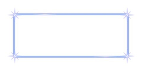 Blue glowing rectangular frame with starburst accents isolated on a transparent background border