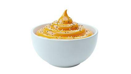 Swirl of Orange Sauce with Seeds in White Bowl