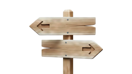 Wooden directional signpost with left and right arrows