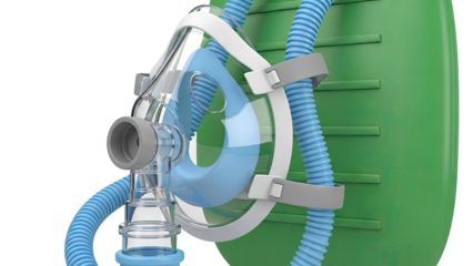 CPAP mask with tubing and green component