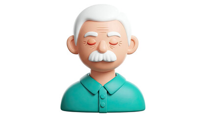 3D Cartoon Elderly Man with White Hair and Moustache, Eyes Closed
