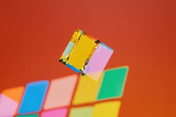 Abstract digital glitch effect background with glowing RGB split and distortion in cherry pink and ice blue, creating a high-energy atmosphere for modern design projects with copy space