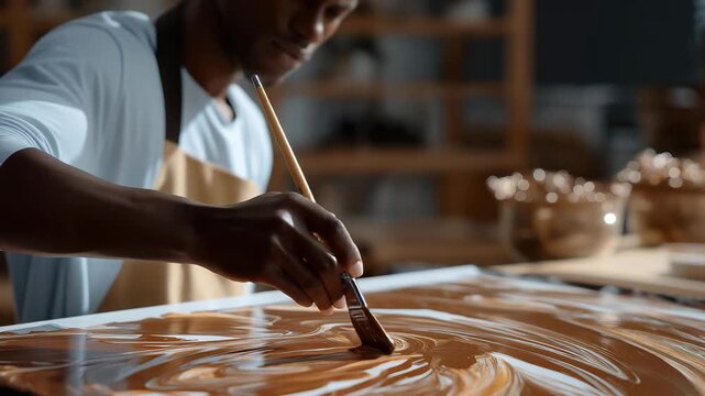 A glossy paint texture swirling across a canvas as an artist drags a palette knife, creating thick layers and dynamic strokes &mdash; expressive art technique, creativity, and abstract visual