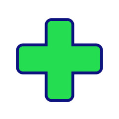 Obraz premium Green cross medical app icon with blue outline.