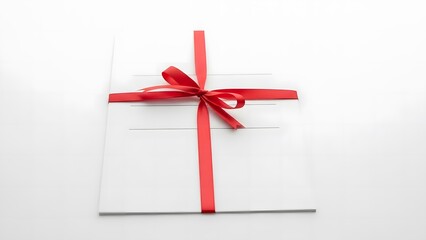 Elegant White Card Tied with Red Ribbon Bow Isolated on White Background