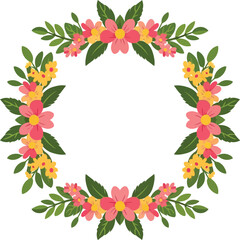 Fototapeta premium Women's Day Floral Wreath Frame with Pink and Yellow Flowers, Elegant Spring Botanical Border for Greeting Cards and Invitations