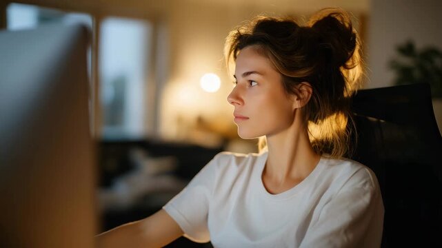 A person sitting at an ergonomic workstation with supportive chair design, spine aligned naturally as monitor height and desk angle are perfectly adjusted &mdash; workplace ergonomics, posture support,