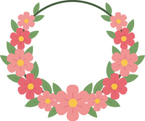 Floral Wreath Frame for International Women's Day, Pink Flowers Vector Illustration for Feminine Celebration Design