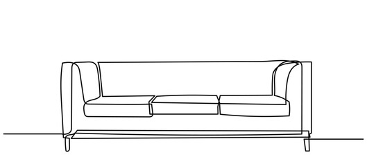 continuous line drawing of a modern two-seater sofa with cushions. A clean, elegant black-and-white sketch, a single fluid stroke.a comfortable sofa in a minimalist Vector illustration.