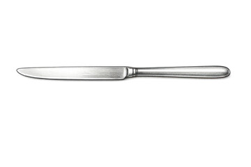 Fototapeta premium Shiny silver dinner knife isolated on transparent background picture.