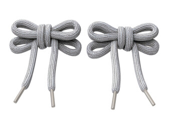 Two silver shoelaces tied as bows, symmetrical on a black background