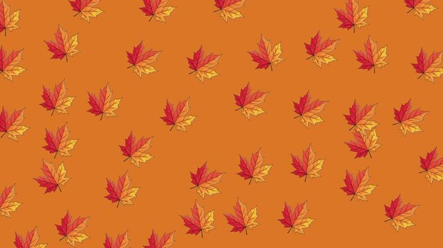 Seamless looping autumn leaf icon pattern with gentle motion on an orange background, creating a warm seasonal look for videos, ads, and branding.