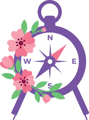 Women's Day Floral Compass Illustration &ndash; Empowerment, Direction, Feminine Strength, Spring Celebration Art