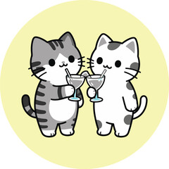 Adorable cartoon kitten friends clinking glasses party moment illustration style design high resolution vector