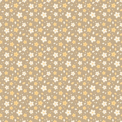 Vector illustration of a seamless pattern of flower on a yellow background.