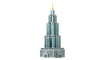 Modern Skyscraper with Green Glass Facade and Golden Spire