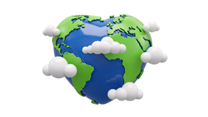 Heart-shaped Earth with clouds