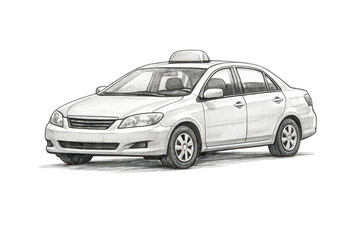 Fototapeta premium Pencil sketch of taxi cab with transparent background illustration art.