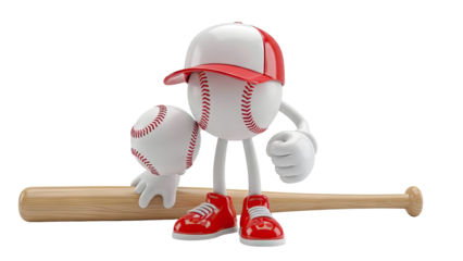 Cartoon Baseball Character with Bat and Ball
