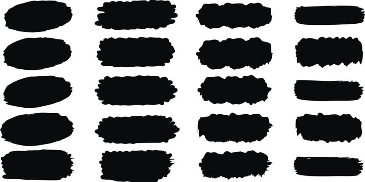 Set of black ink splashes. Paint brush strokes. Brush Strokes Vector Set. Retro style design. Vector illustration.