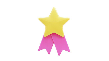 Fototapeta premium Yellow Star Badge with Pink Ribbons