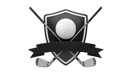 Golf Emblem with Crossed Clubs, Ball, and Ribbon