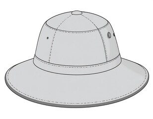 A flat-colored illustration of a safari hat, showing the crown, brim, and air vents, with stitched details