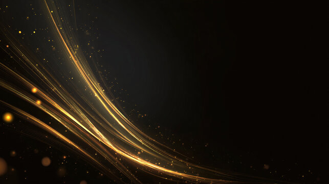 Elegant and dynamic golden lines flow gracefully across a dark background, creating a sense of luxury and sophistication