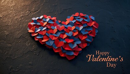Vibrant Heart Shape Crafted from Red and Blue Paper Cutouts on a Textured Background for Valentines Day