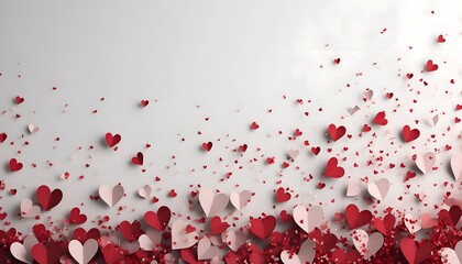 Gentle Cascade of Folded Red and Pink Paper Hearts on a Minimalist Gray Background