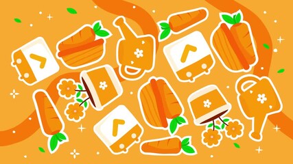 Vibrant pattern of orange watering cans flower pots and harvested carrots with calendar icons - Powered by Adobe